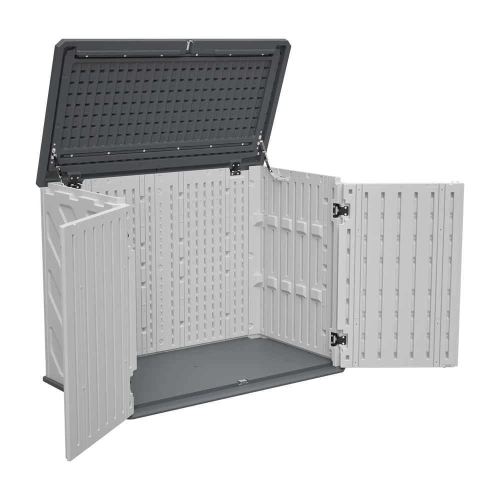 AECOJOY Horizontal Storage Shed Weather Resistance, Lockable Outdoor Storage Cabinet – 28 Cu.ft, Ivory White