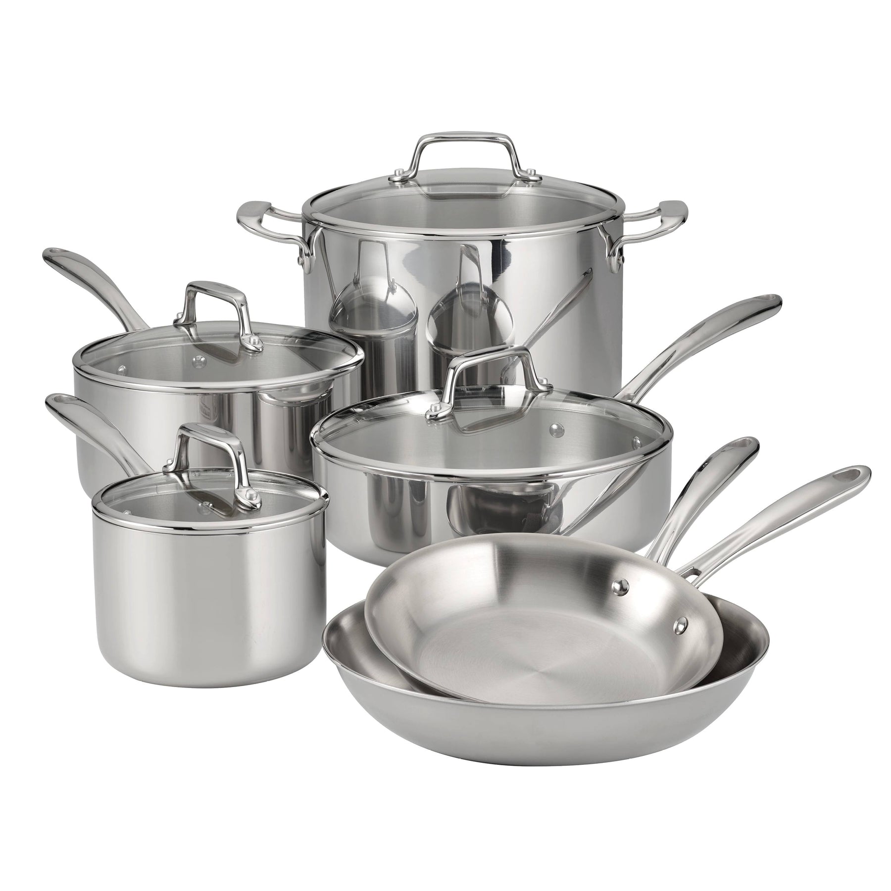 Tramontina 10-Piece Tri-Ply Clad Stainless Steel Cookware Set with Glass Lids