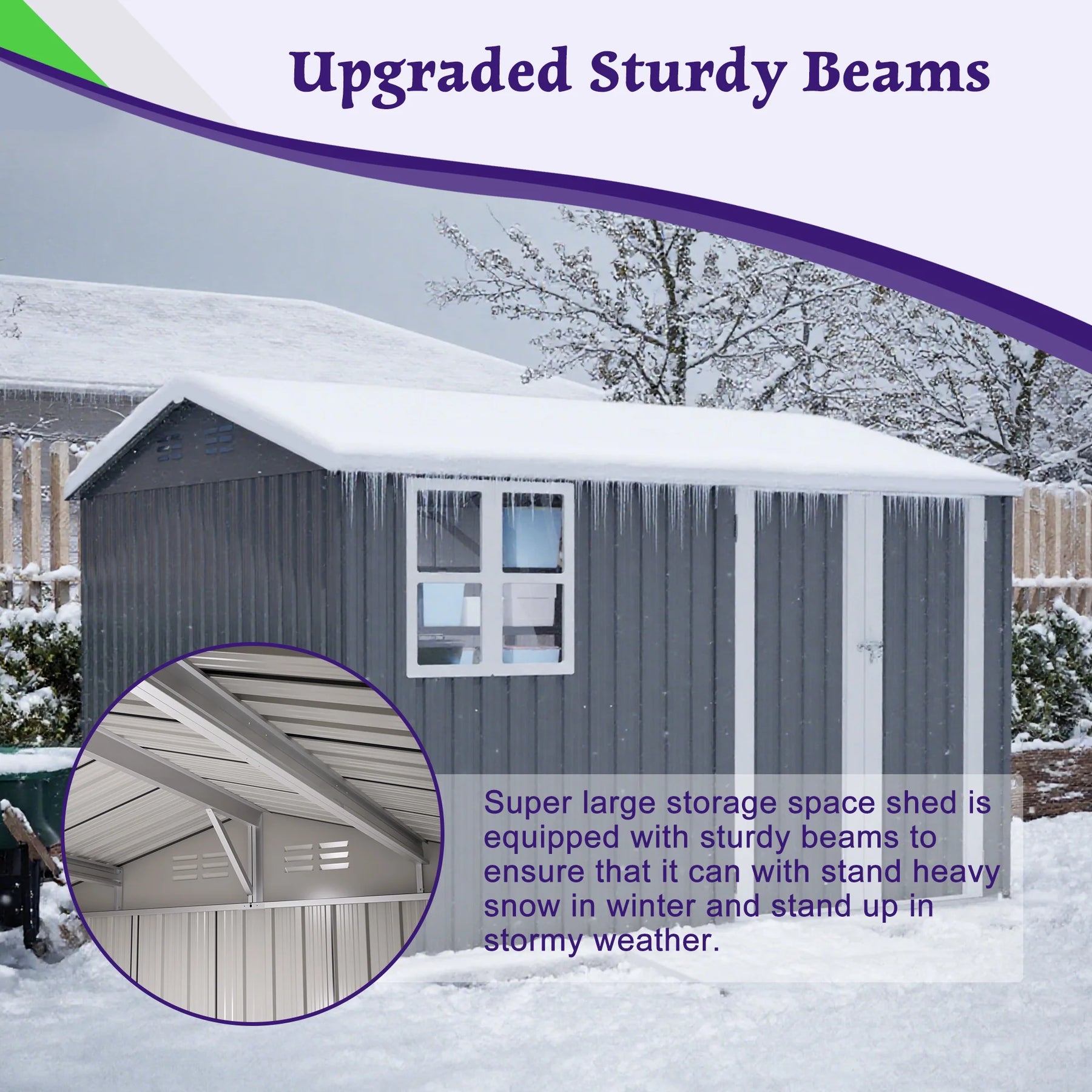 AECOJOY 10x8FT Outdoor Steel Storage Shed with Clear Window, Weather-Resistant Metal Tool Shed, Gray
