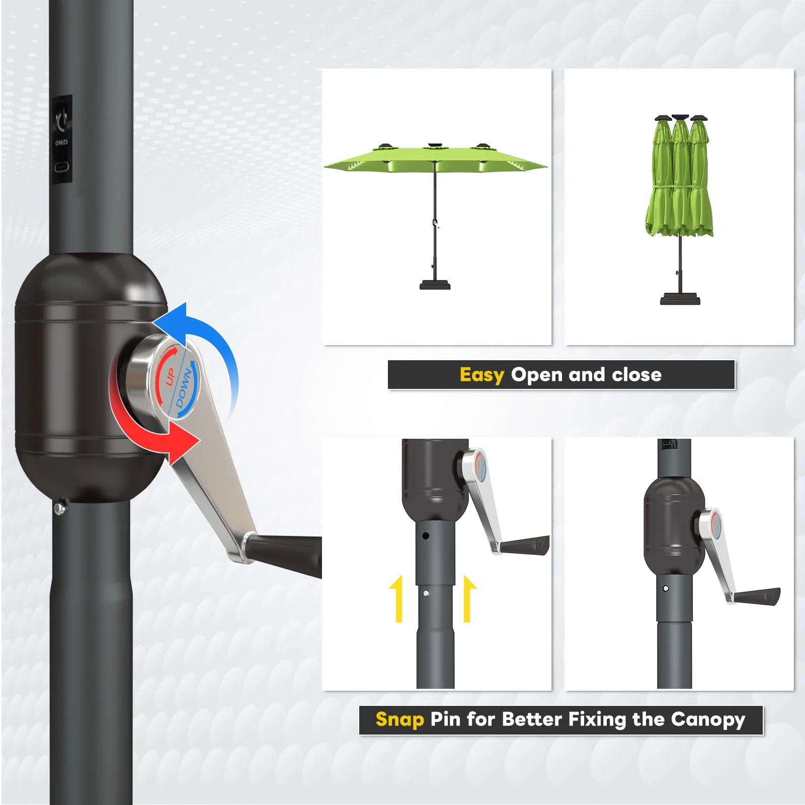 AECOJOY 15ft Patio Double-Sided Umbrella, 156 PCS Solar LED Light Outdoor Large Umbrella, Green