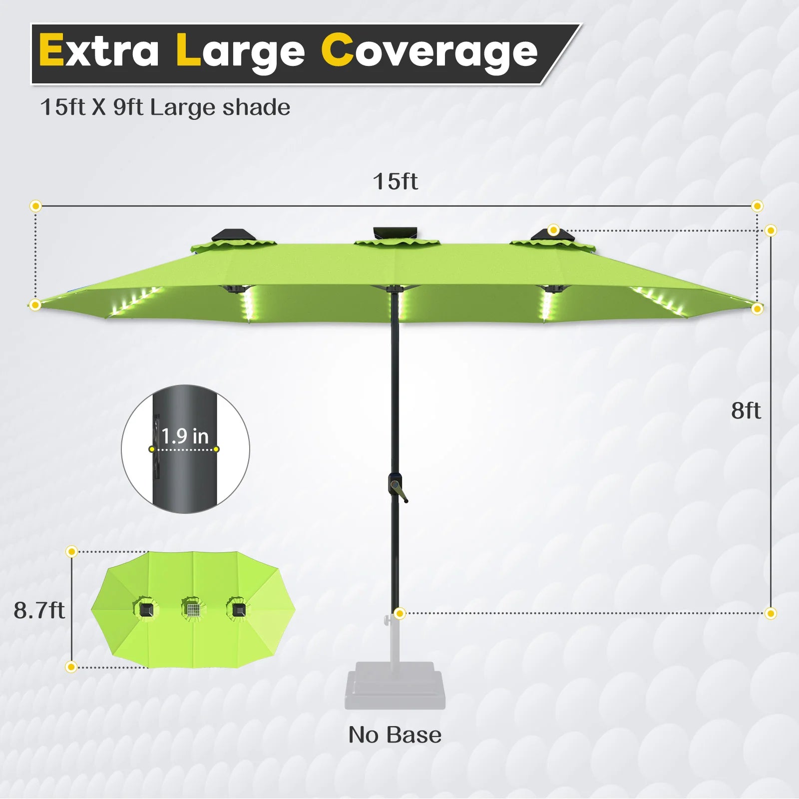 AECOJOY 15ft Patio Double-Sided Umbrella, 156 PCS Solar LED Light Outdoor Large Umbrella, Green
