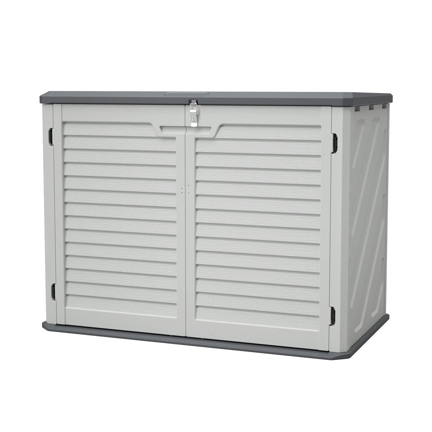 AECOJOY Horizontal Storage Shed Weather Resistance, Lockable Outdoor Storage Cabinet – 28 Cu.ft, Ivory White