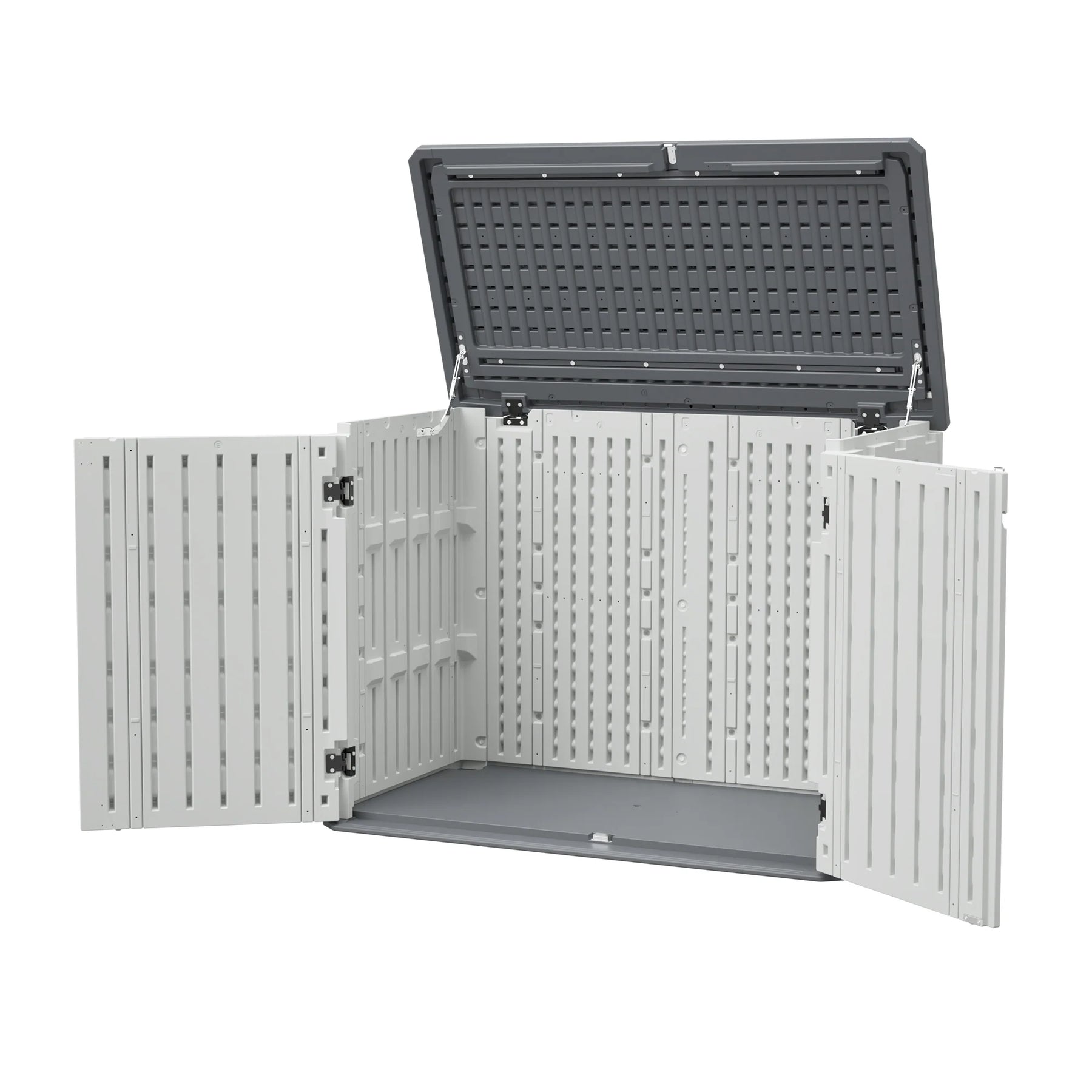 AECOJOY Horizontal Storage Shed Weather Resistance, Lockable Outdoor Storage Cabinet – 28 Cu.ft, Ivory White