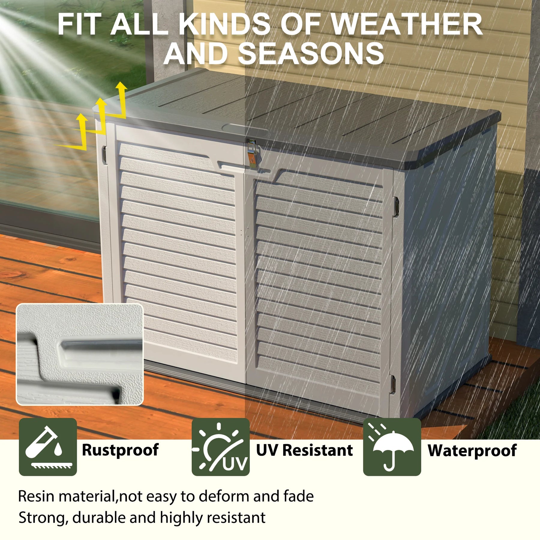 AECOJOY Horizontal Storage Shed Weather Resistance, Lockable Outdoor Storage Cabinet – 28 Cu.ft, Ivory White