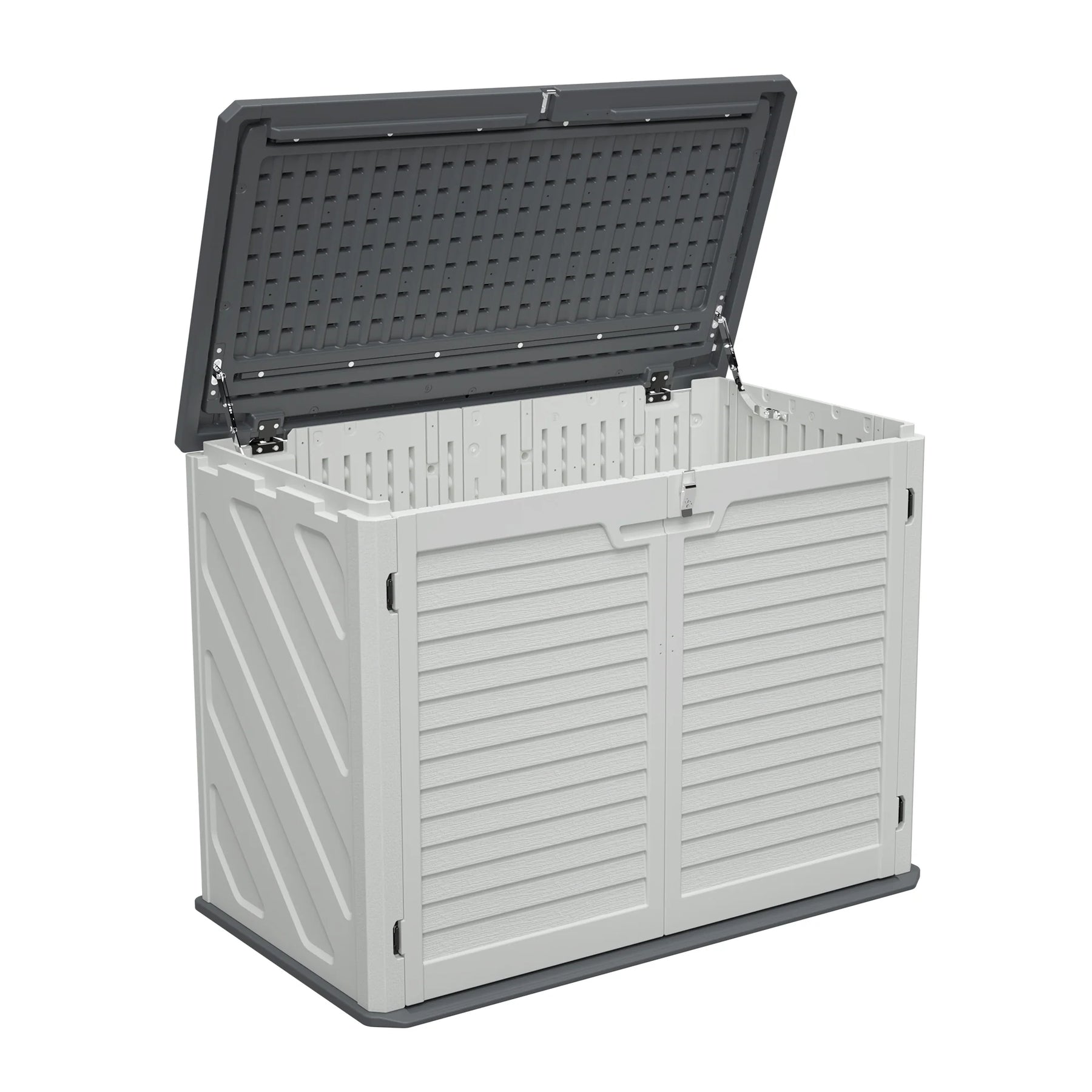 AECOJOY Horizontal Storage Shed Weather Resistance, Lockable Outdoor Storage Cabinet – 28 Cu.ft, Ivory White