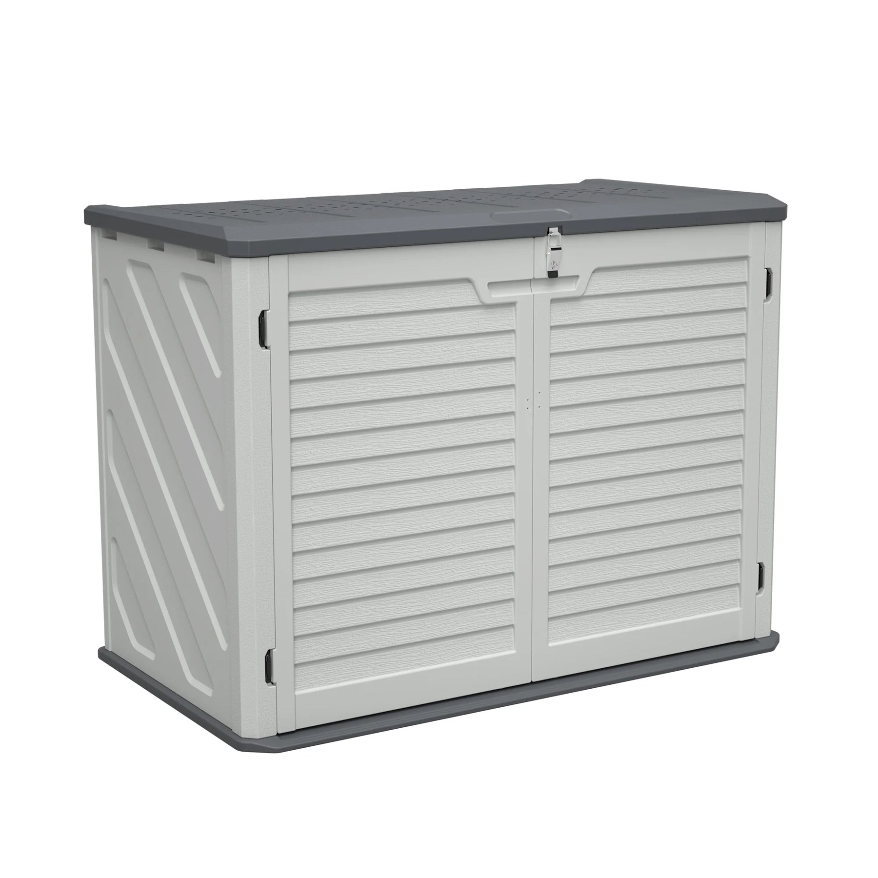 AECOJOY Horizontal Storage Shed Weather Resistance, Lockable Outdoor Storage Cabinet – 28 Cu.ft, Ivory White