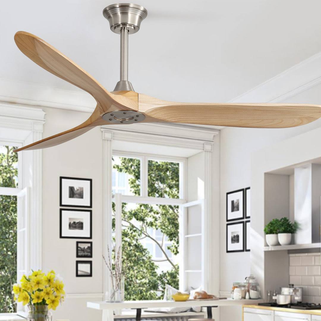 Nicola 60" 3 - Blade Standard Ceiling Fan with Remote Control George Oliver Finish: Nickel with Burlywood Blades