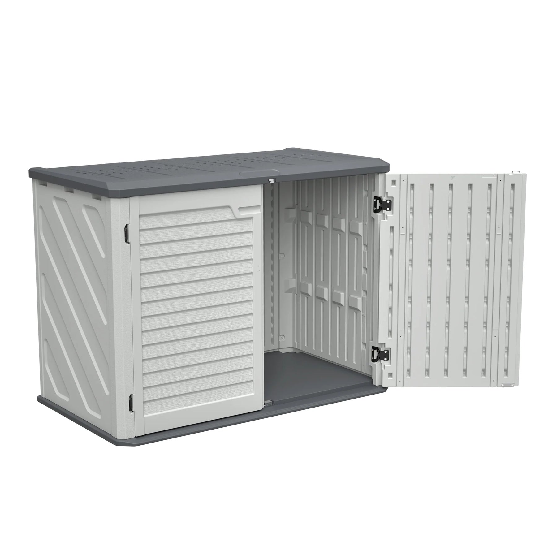 AECOJOY Horizontal Storage Shed Weather Resistance, Lockable Outdoor Storage Cabinet – 28 Cu.ft, Ivory White