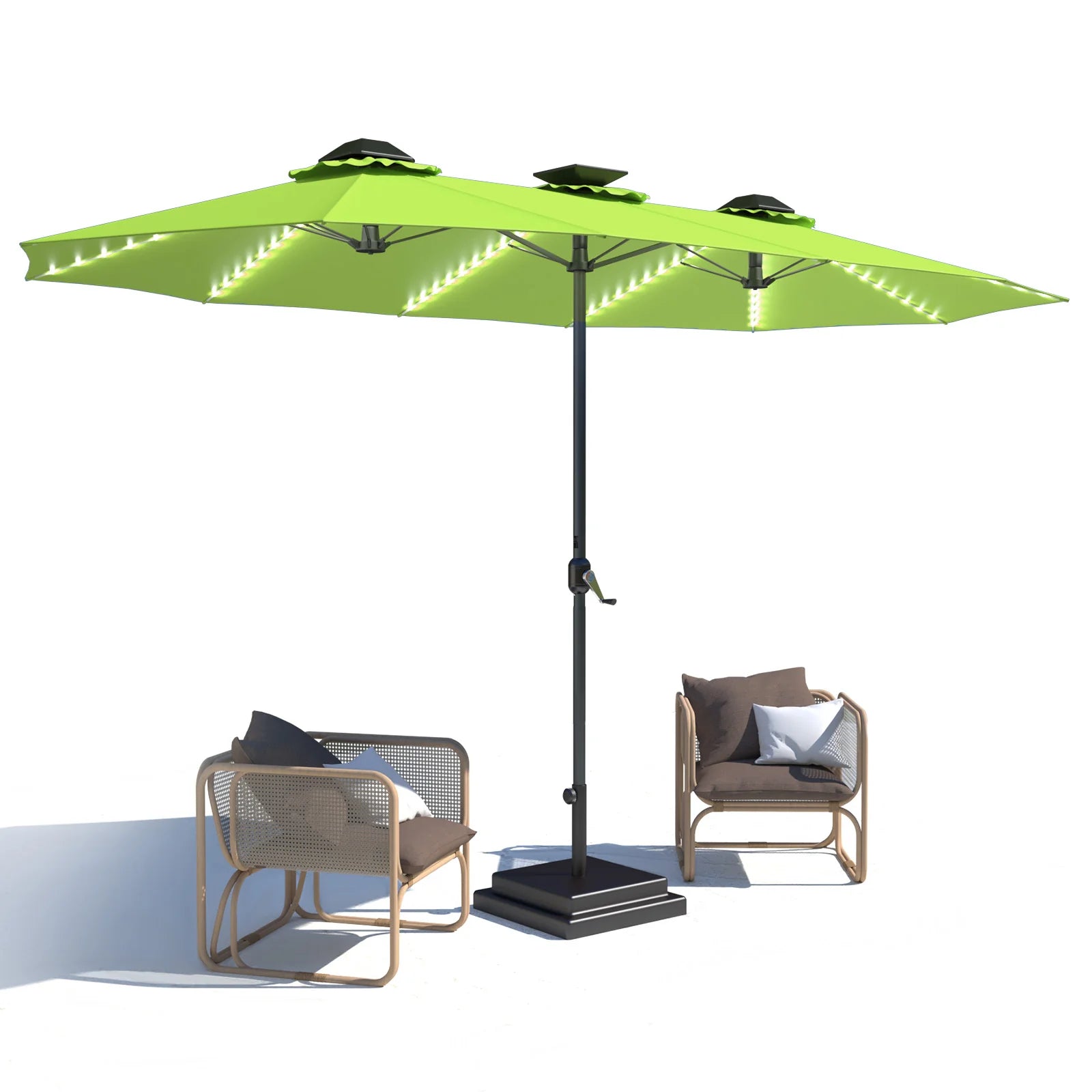 AECOJOY 15ft Patio Double-Sided Umbrella, 156 PCS Solar LED Light Outdoor Large Umbrella, Green