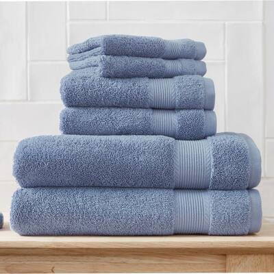 StyleWell 6-Piece Hygrocotton Bath Towel Set in Washed Denim, Washed Denim Blue