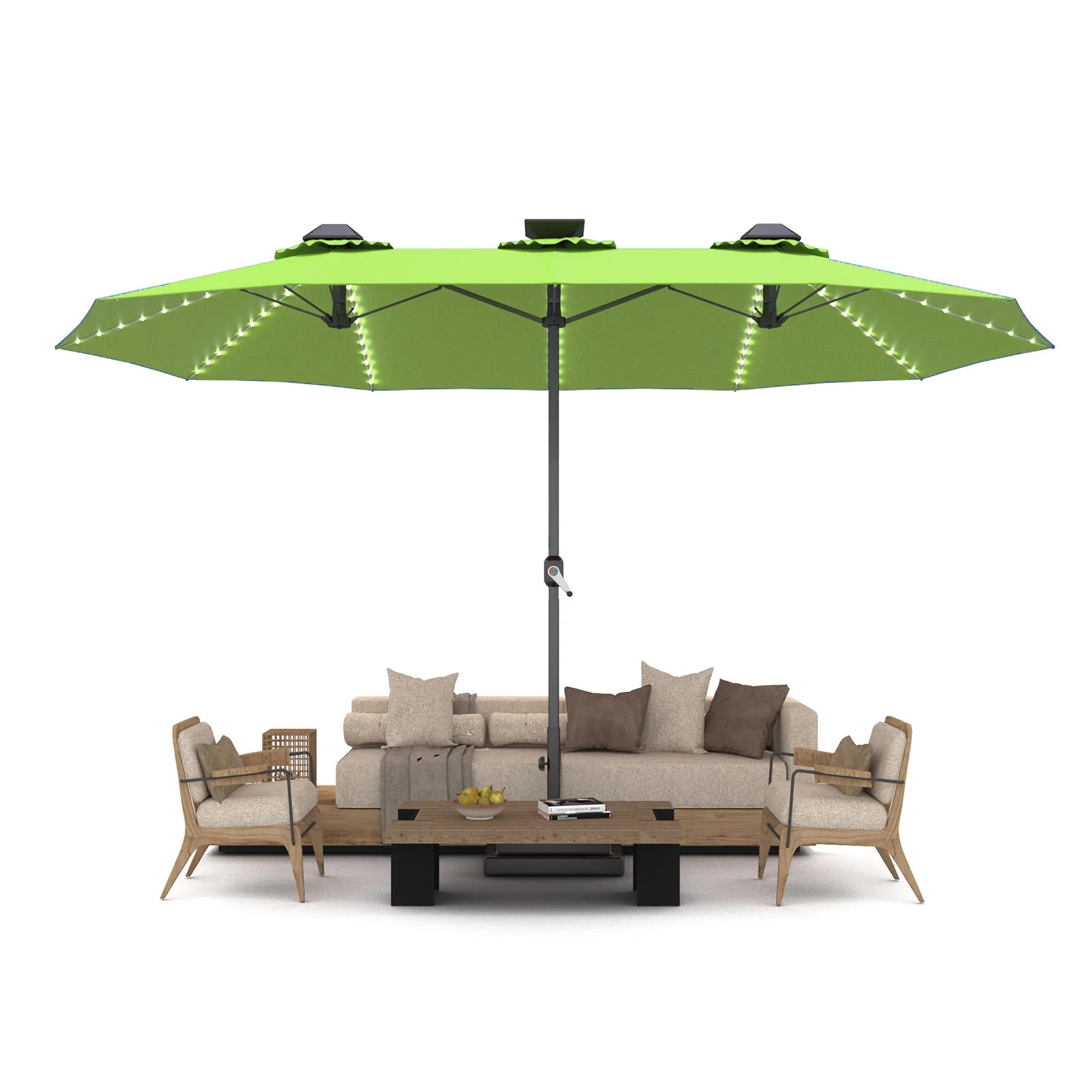 AECOJOY 15ft Patio Double-Sided Umbrella, 156 PCS Solar LED Light Outdoor Large Umbrella, Green