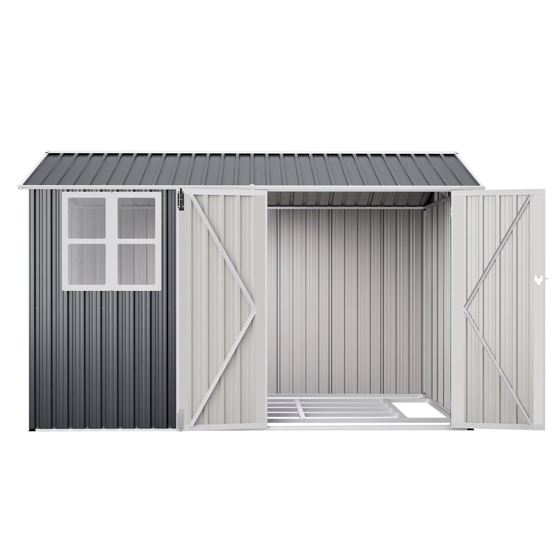 AECOJOY 10x8FT Outdoor Steel Storage Shed with Clear Window, Weather-Resistant Metal Tool Shed, Gray