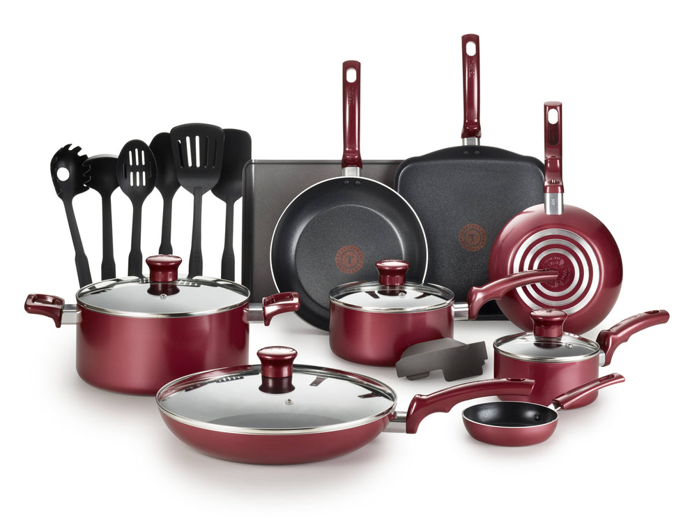 T-Fal Essentials Nonstick Cookware Set - Red - 20 Piece