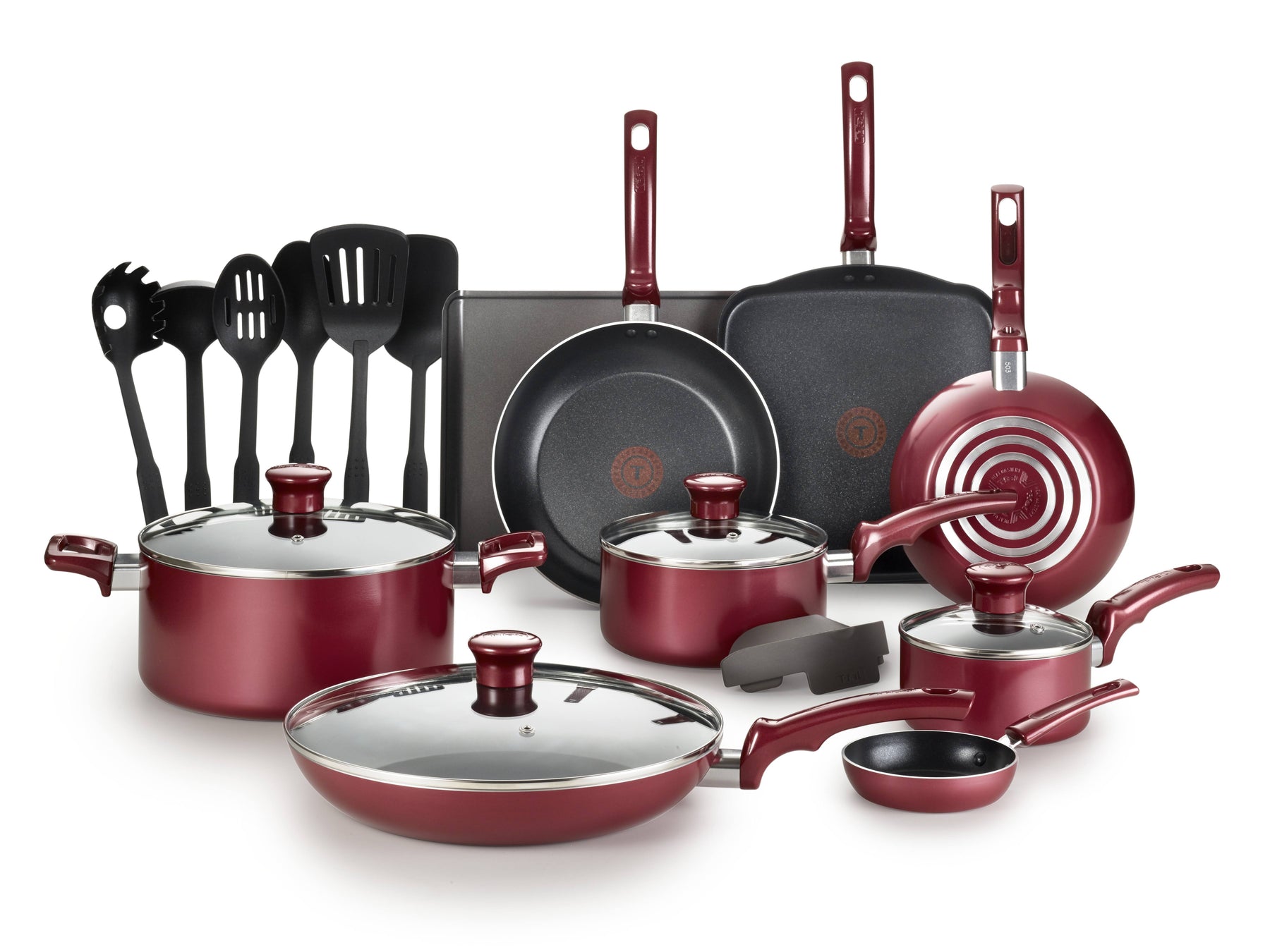 T-Fal Essentials Nonstick Cookware Set - Red - 20 Piece