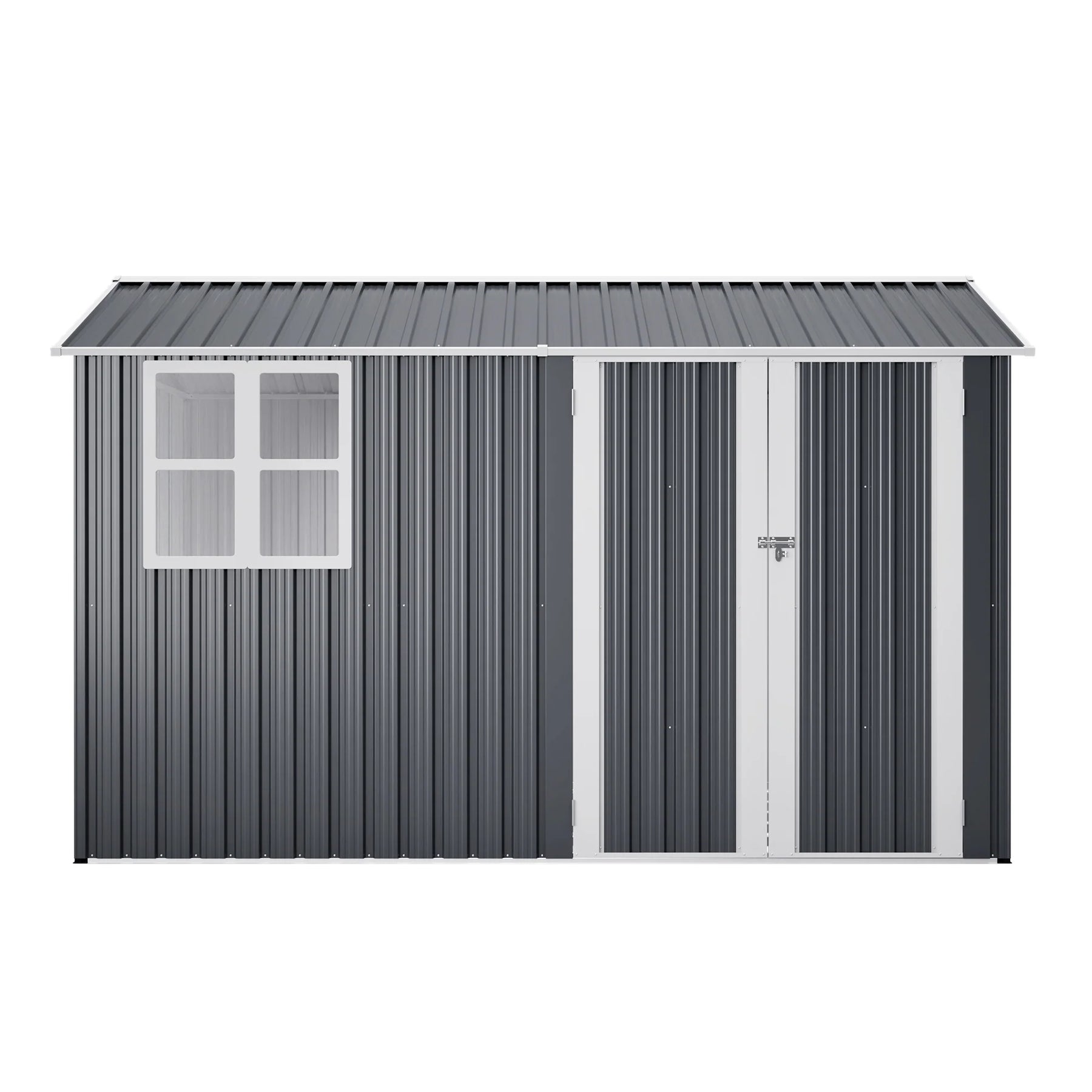 AECOJOY 10x8FT Outdoor Steel Storage Shed with Clear Window, Weather-Resistant Metal Tool Shed, Gray